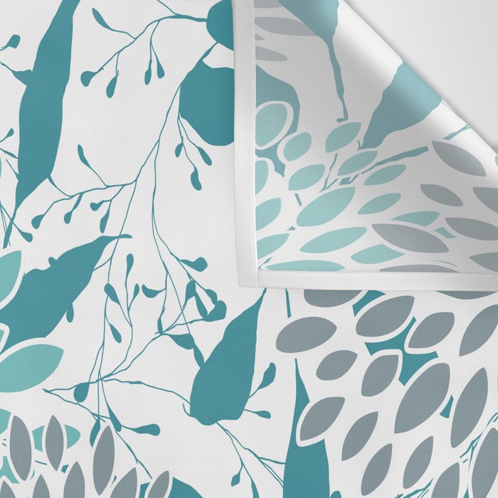Floral Leaves and Blooms, Teal and Gray Wall Tapestry Gallery Image 3