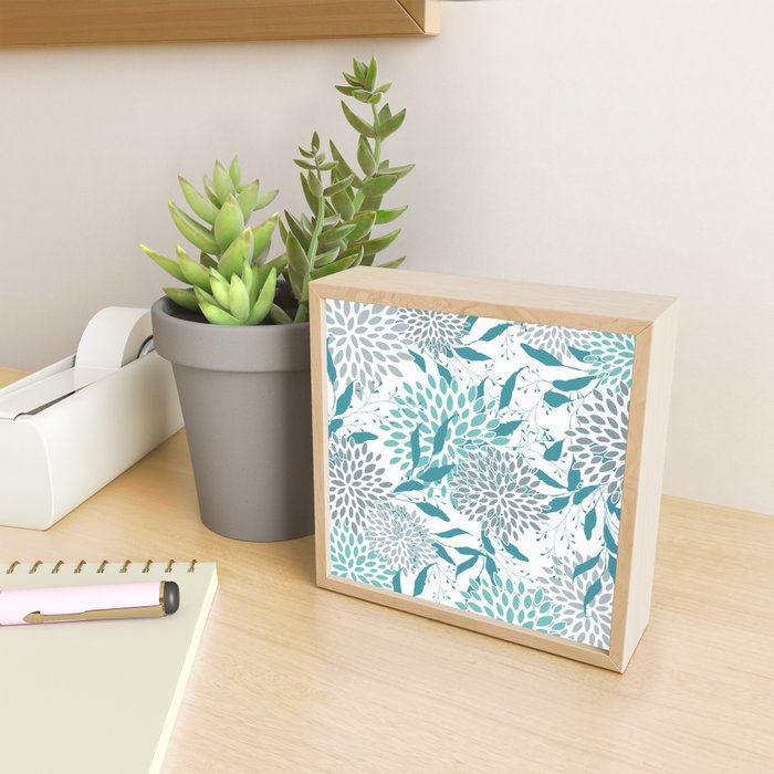 Floral Leaves and Blooms, Teal and Gray Mini Art Print Gallery Image 2