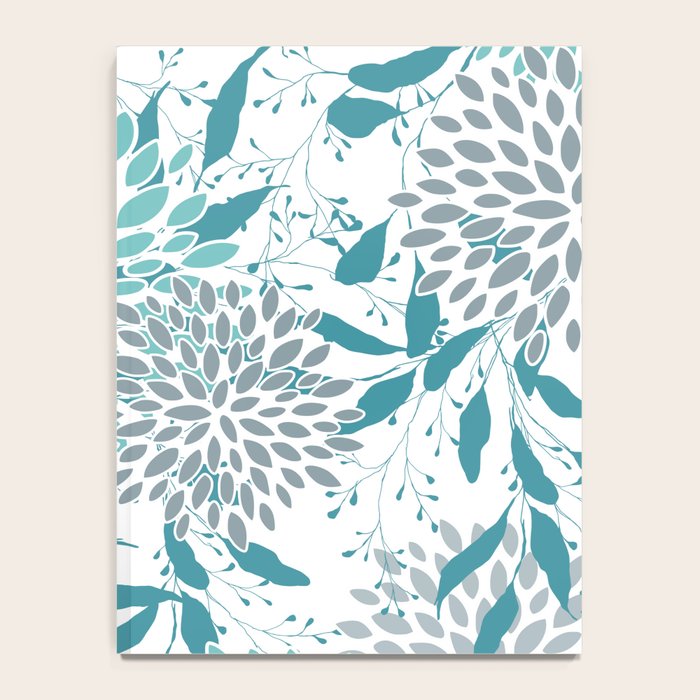 Floral Leaves and Blooms, Teal and Gray Notebook Gallery Image 4