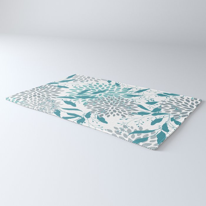 Floral Leaves and Blooms, Teal and Gray Rug Gallery Image 3