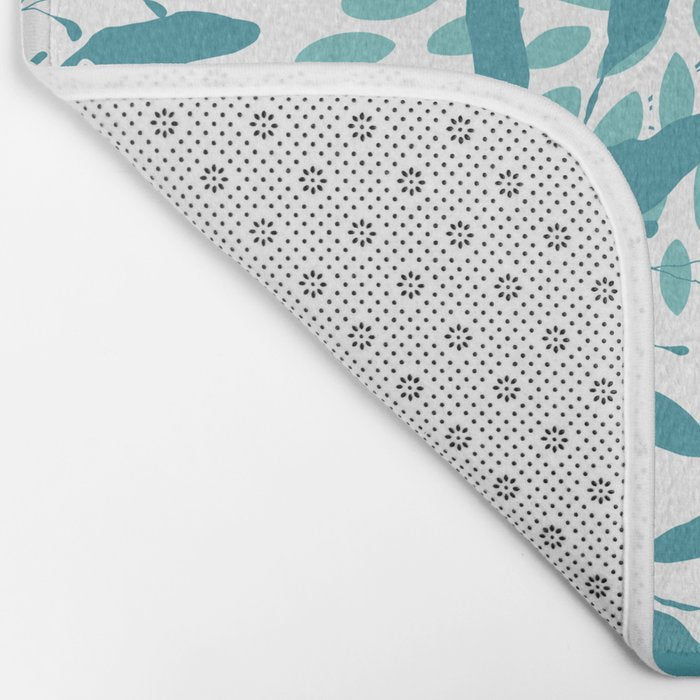 Floral Leaves and Blooms, Teal and Gray Bath Mat Gallery Image 2