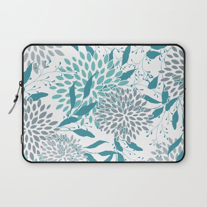 Floral Leaves and Blooms, Teal and Gray Laptop Sleeve Gallery Image 1