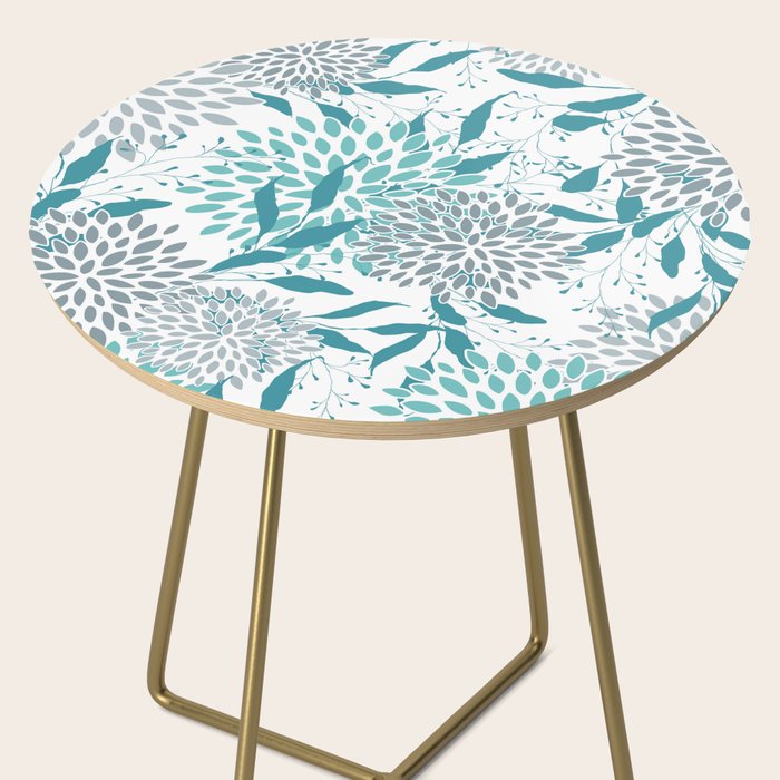 Floral Leaves and Blooms, Teal and Gray Side Table Gallery Image 2