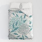 Floral Leaves and Blooms, Teal and Gray Duvet Cover Gallery Image 6
