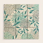 Floral Leaves and Blooms, Teal and Gray Wood Wall Art Gallery Image 1