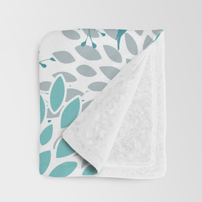 Floral Leaves and Blooms, Teal and Gray Throw Blanket Gallery Image 3