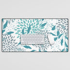 Floral Leaves and Blooms, Teal and Gray Desk Mat Gallery Image 1