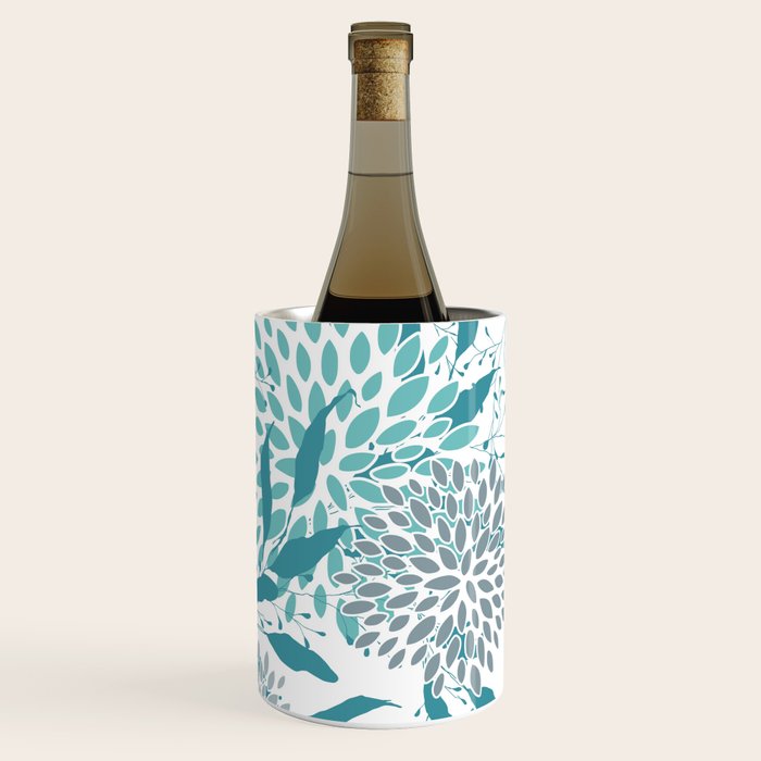Floral Leaves and Blooms, Teal and Gray Wine Chiller Gallery Image 1