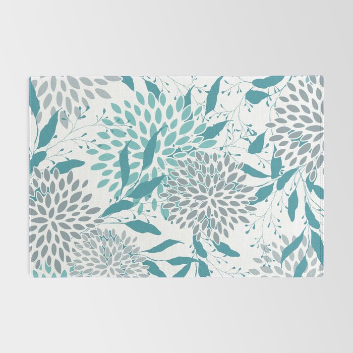Floral Leaves and Blooms, Teal and Gray Rug Gallery Image 2