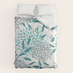 Floral Leaves and Blooms, Teal and Gray Comforter Gallery Image 6