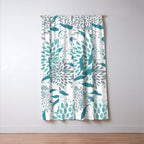 Floral Leaves and Blooms, Teal and Gray Window Curtain Gallery Image 3