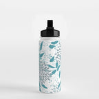 Floral Leaves and Blooms, Teal and Gray Water Bottle Gallery Image 2