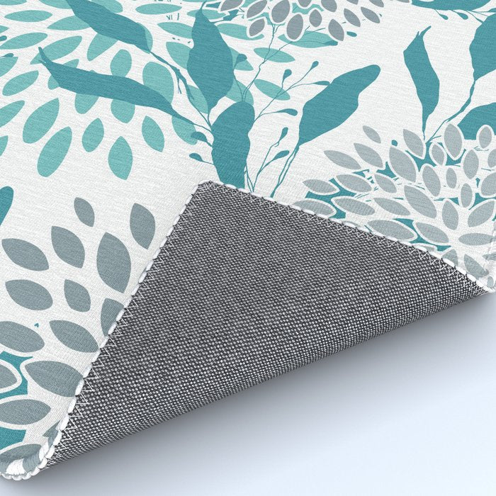 Floral Leaves and Blooms, Teal and Gray Rug Gallery Image 4