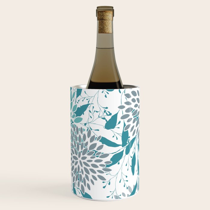 Floral Leaves and Blooms, Teal and Gray Wine Chiller Gallery Image 3