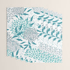 Floral Leaves and Blooms, Teal and Gray Wrapping Paper Gallery Image 3