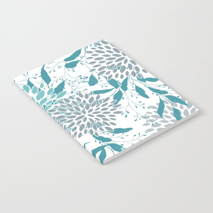 Floral Leaves and Blooms, Teal and Gray Notebook Gallery Image 2