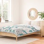 Floral Leaves and Blooms, Teal and Gray Duvet Cover Gallery Image 2