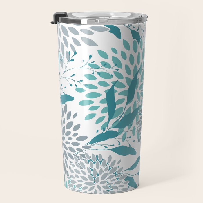Floral Leaves and Blooms, Teal and Gray Travel Mug Gallery Image 3