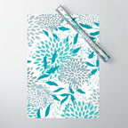 Floral Leaves and Blooms, Teal and Gray Wrapping Paper Gallery Image 1