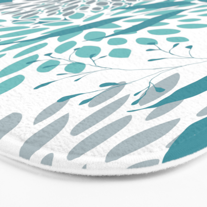 Floral Leaves and Blooms, Teal and Gray Bath Mat Gallery Image 3