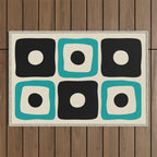 Mid Century Modern Square Dot Pattern 593 Black and Turquoise Outdoor Rug Gallery Image 1