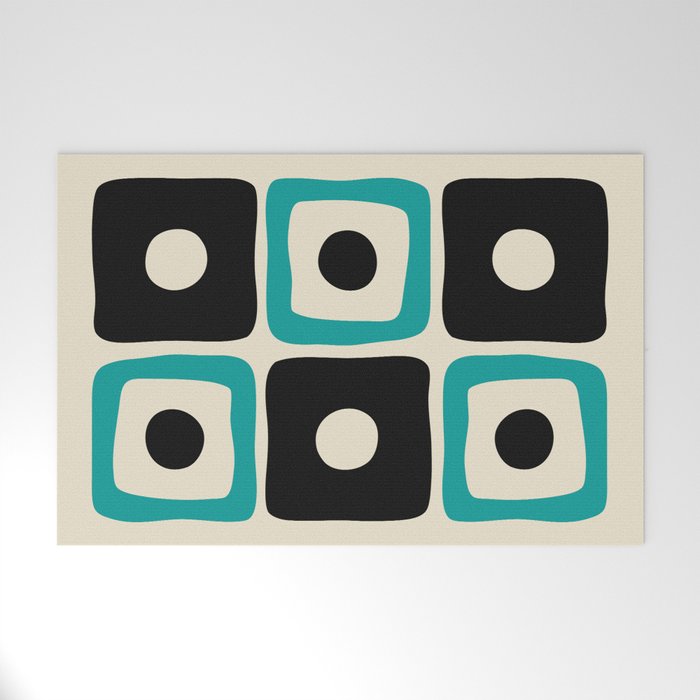 Mid Century Modern Square Dot Pattern 593 Black and Turquoise Welcome Mat Gallery Image 1