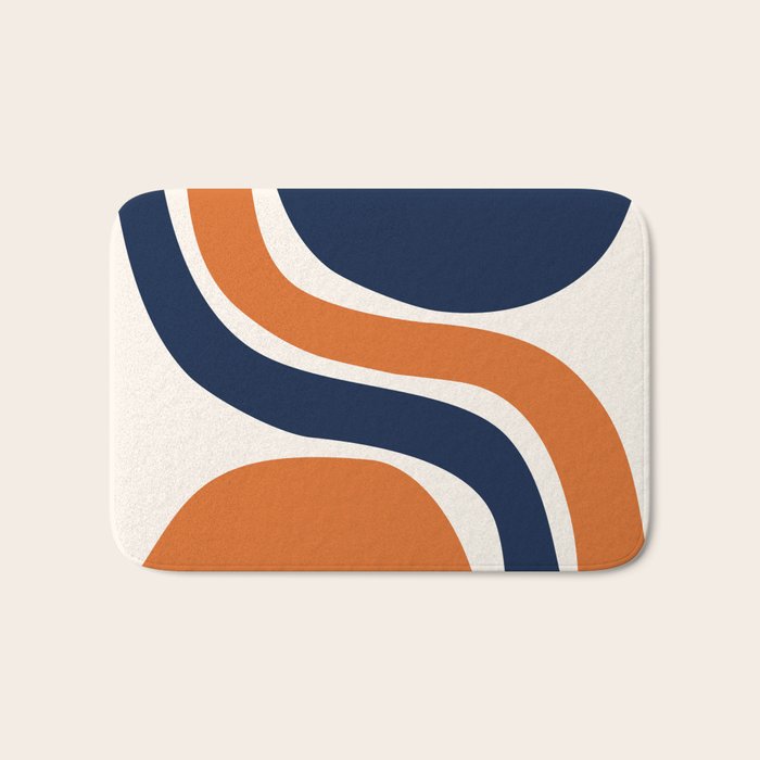 Abstract Shapes 66 in Vintage Orange and Navy Blue Bath Mat Gallery Image 1
