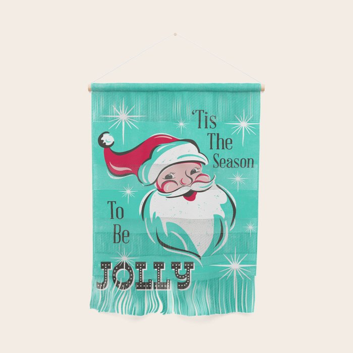 'Tis The Season - Retro Santa Aqua Colorful Wall Hanging Gallery Image 1