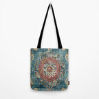 Antique oriental blue and orange carpet Tote Bag Gallery Image 2