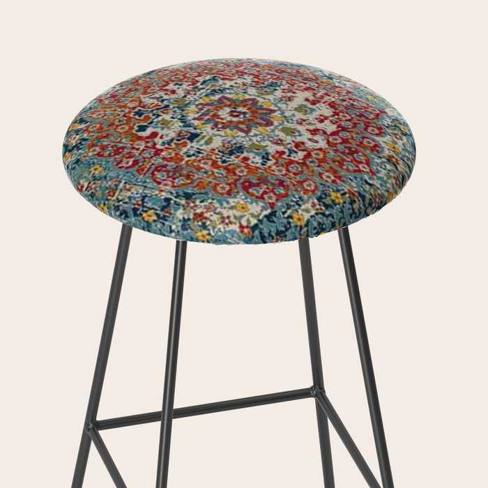 Antique oriental blue and orange carpet Stool Gallery Image 2