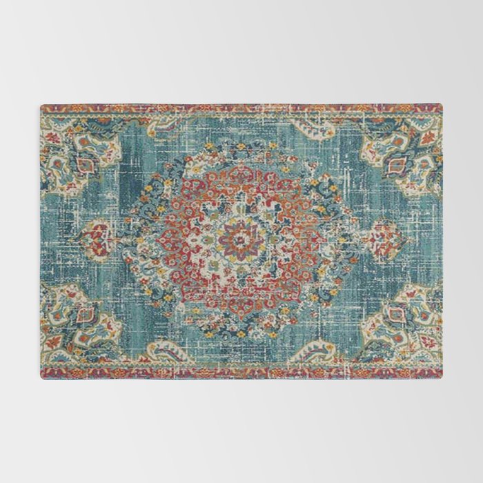 Antique oriental blue and orange carpet Rug Gallery Image 2