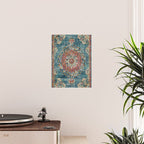 Antique oriental blue and orange carpet Poster Gallery Image 2