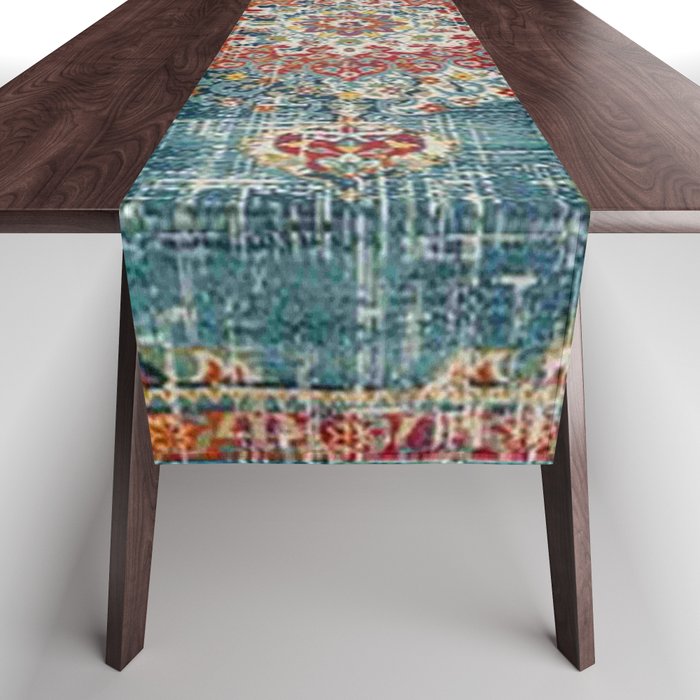 Antique oriental blue and orange carpet Table Runner Gallery Image 1