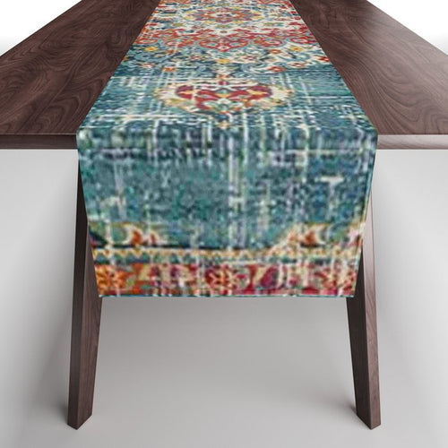 Antique Oriental Blue And Orange Carpet Table Runner Gallery Image 1