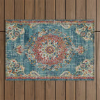 Antique oriental blue and orange carpet Outdoor Rug Gallery Image 1