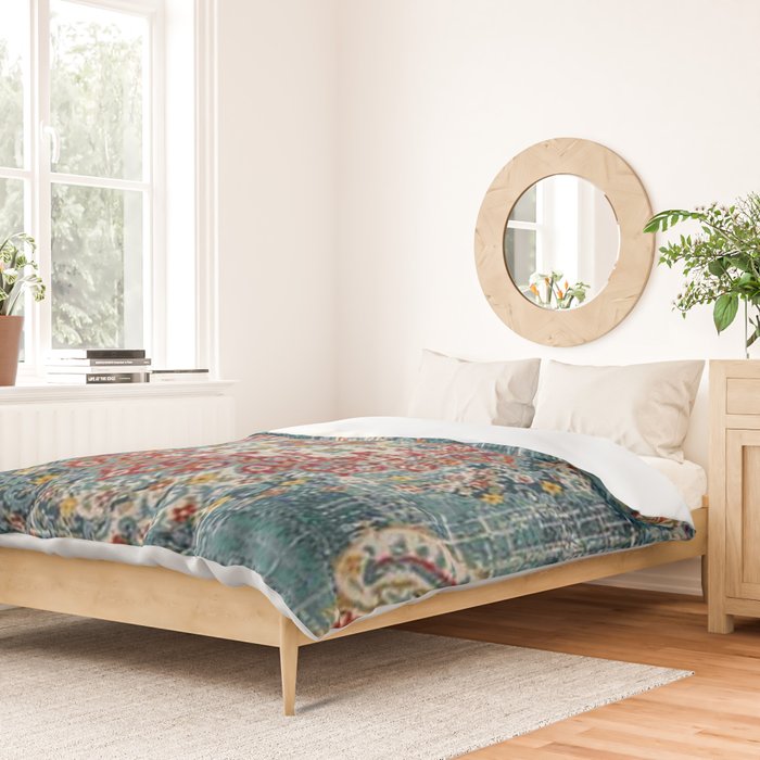 Antique oriental blue and orange carpet Duvet Cover Gallery Image 2