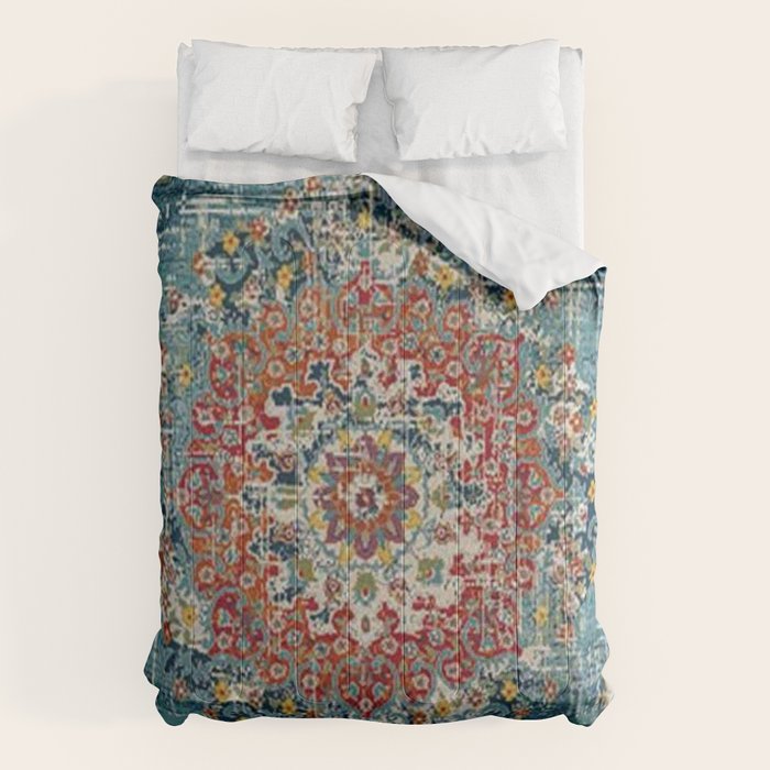 Antique oriental blue and orange carpet Comforter Gallery Image 1
