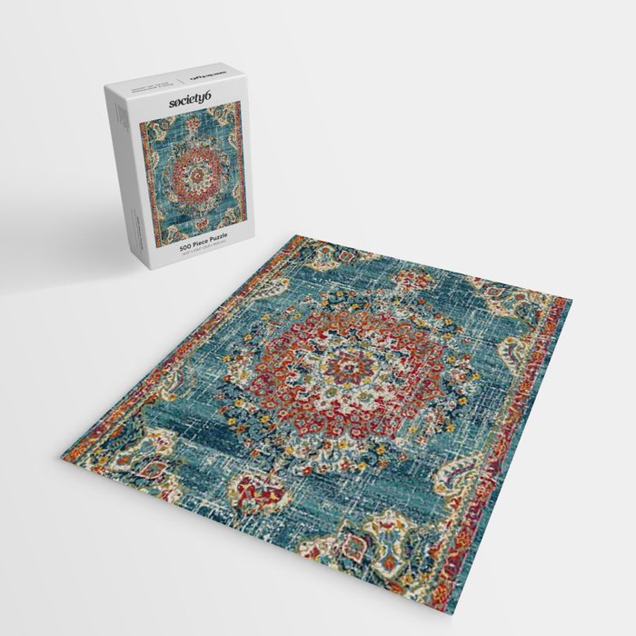 Antique oriental blue and orange carpet Jigsaw Puzzle Gallery Image 2