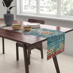 Antique oriental blue and orange carpet Table Runner Gallery Image 2