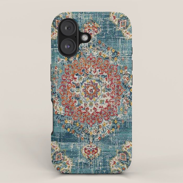 Antique oriental blue and orange carpet iPhone Case Gallery Image 1
