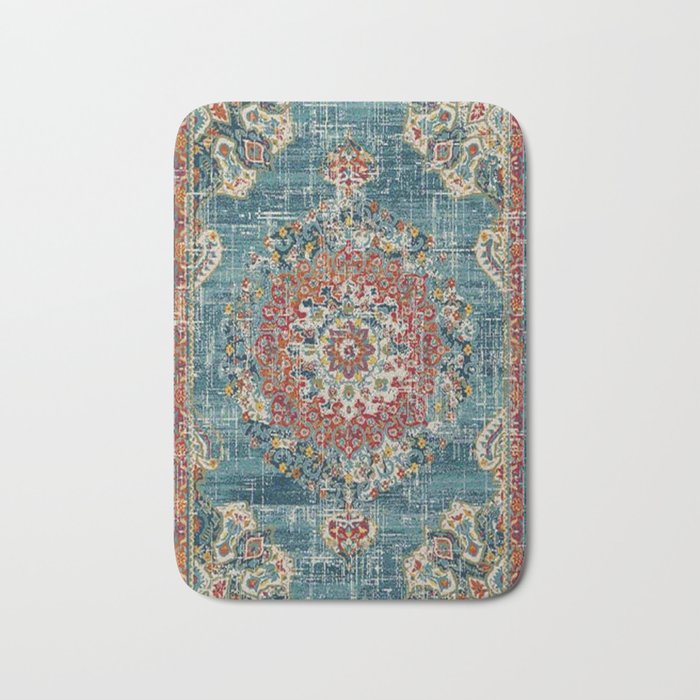 Antique oriental blue and orange carpet Bath Mat Gallery Image 1