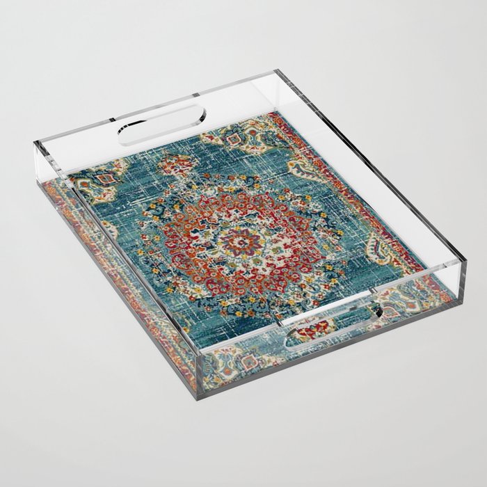 Antique oriental blue and orange carpet Acrylic Tray Gallery Image 1