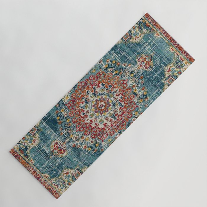 Antique oriental blue and orange carpet Yoga Mat Gallery Image 1