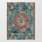 Antique oriental blue and orange carpet Poster Gallery Image 4