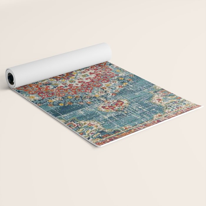 Antique oriental blue and orange carpet Yoga Mat Gallery Image 2