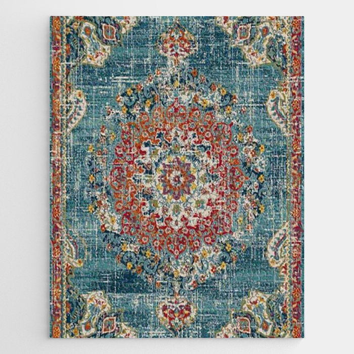 Antique oriental blue and orange carpet Jigsaw Puzzle Gallery Image 1