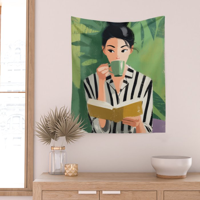 Morning Muse in Stripes Wall Tapestry Gallery Image 2