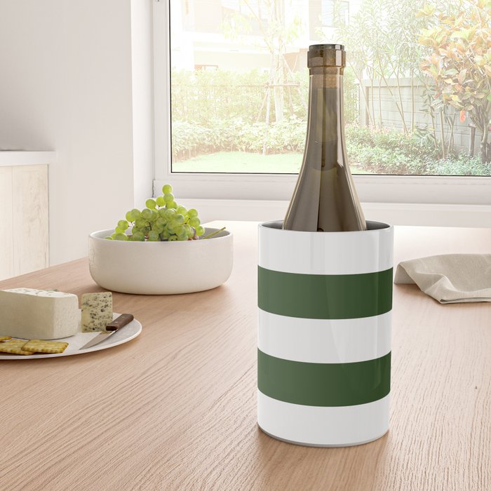 Large Dark Forest Green and White Cabana Tent Stripes Wine Chiller Gallery Image 4