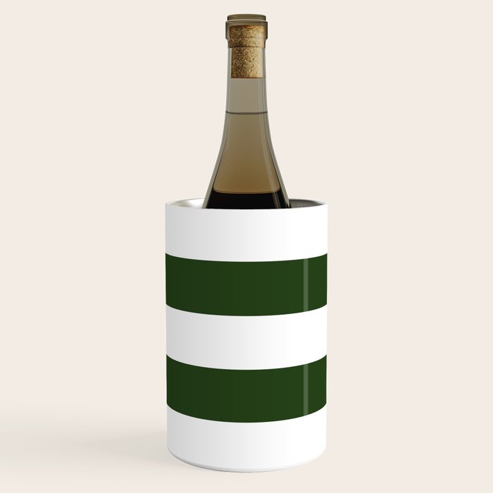 Large Dark Forest Green and White Cabana Tent Stripes Wine Chiller Gallery Image 1
