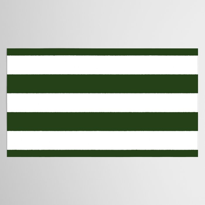 Large Dark Forest Green and White Cabana Tent Stripes Tablecloth Gallery Image 2